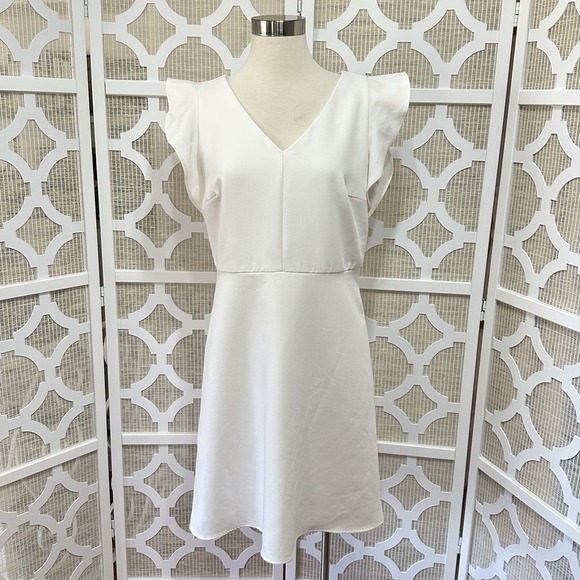 Ann Taylor Dresses & Skirts - Ann Taylor Ruffle Sleeve Sheath Dress Womens 8 Ivory Short Classic Preppy Easter